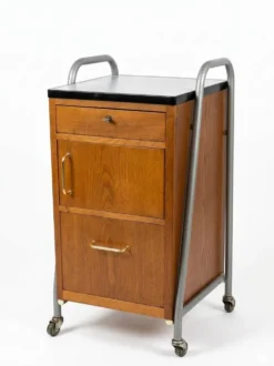 Meuble de bureau médical ETS Hordoir en chêne des années 60