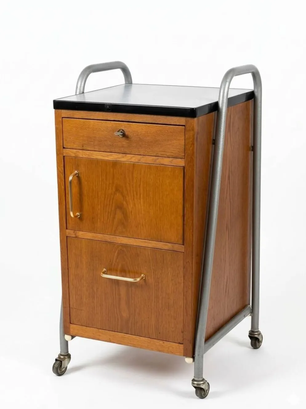 Meuble de bureau médical ETS Hordoir en chêne des années 60