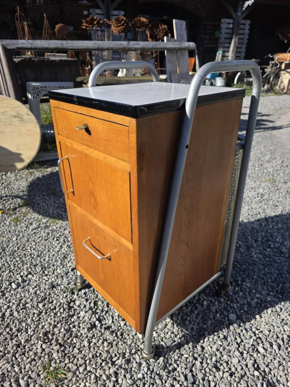 Meuble de bureau médical ETS Hordoir en chêne des années 60