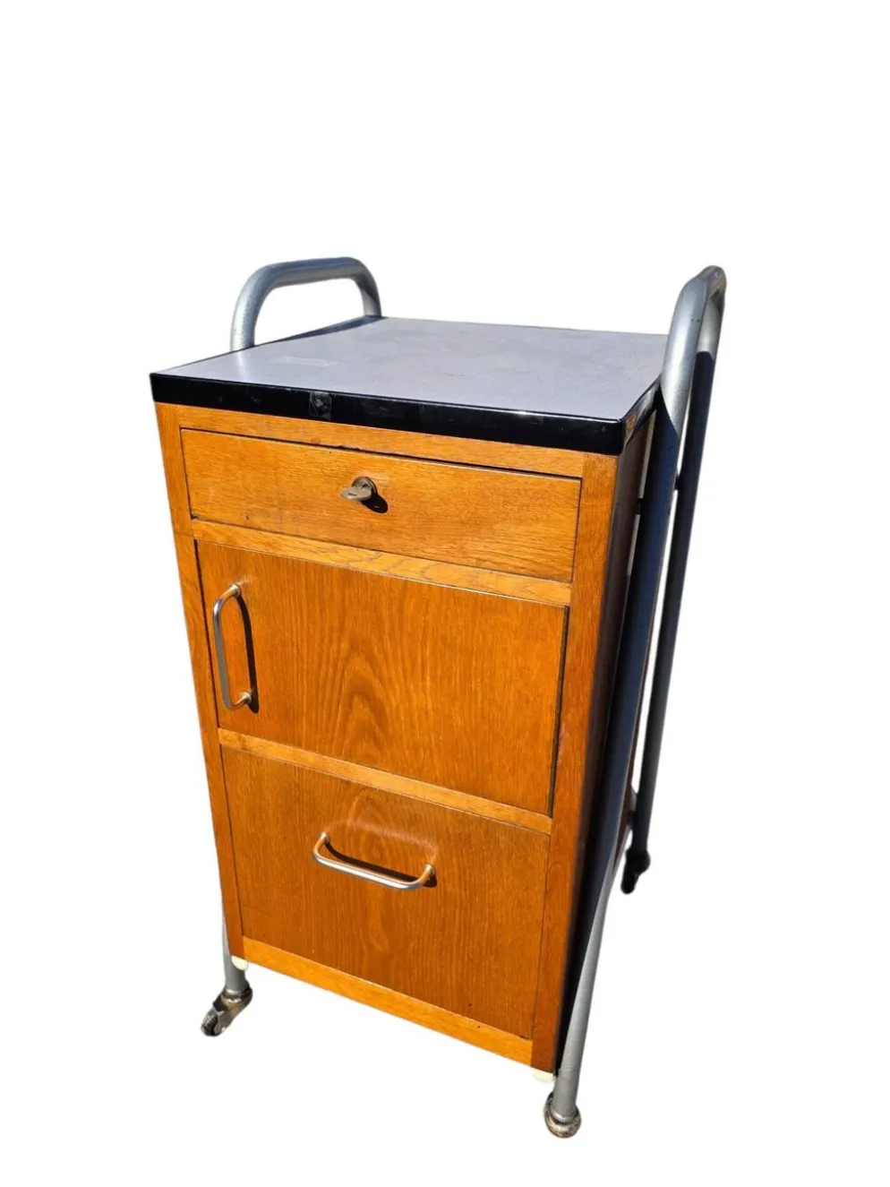 Meuble de bureau médical ETS Hordoir en chêne des années 60