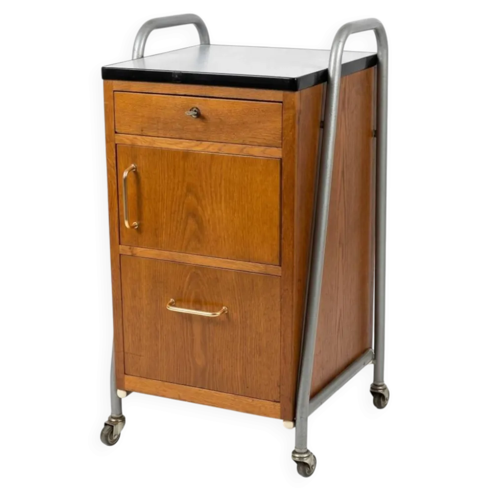 Meuble de bureau médical ETS Hordoir en chêne des années 60