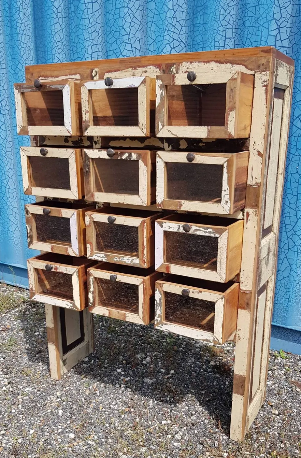 Meuble de marchand - chiffonnier 12 tiroirs en teck