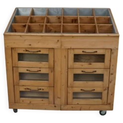 Meuble de mercerie hollandais vintage en pin et verre