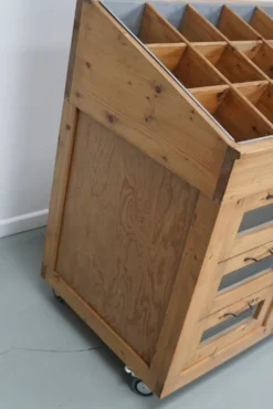 Meuble de mercerie hollandais vintage en pin et verre