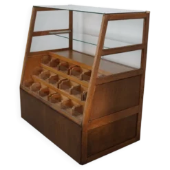 Meuble de mercerie ou comptoir de magasin espagnol ancien en hêtre et chêne, années 1950