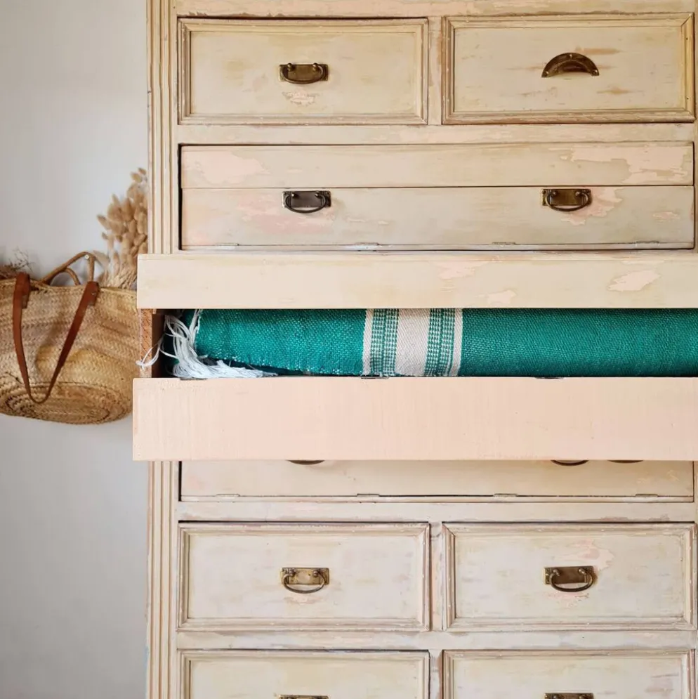 Meuble de métier, de mercerie - commode haute patinée