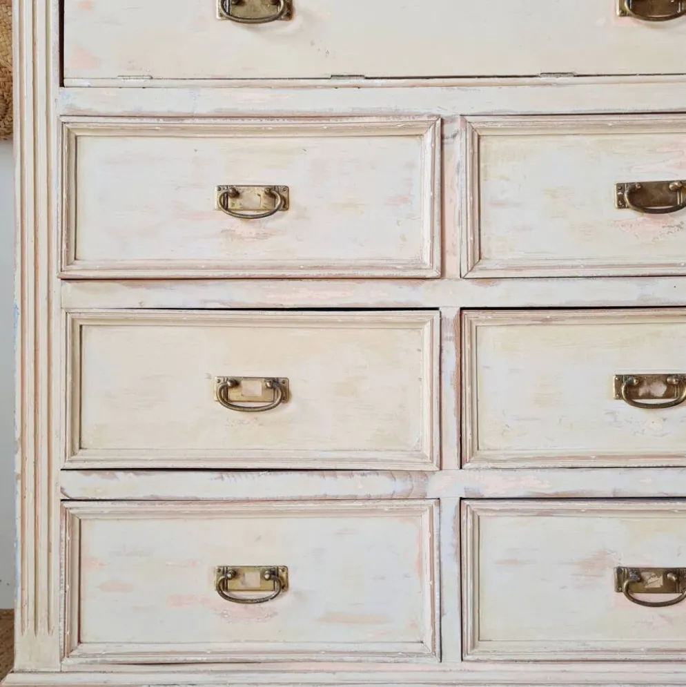 Meuble de métier, de mercerie - commode haute patinée