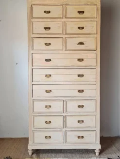 Meuble de métier, de mercerie - commode haute patinée