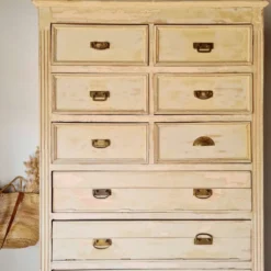 Meuble de métier, de mercerie - commode haute patinée