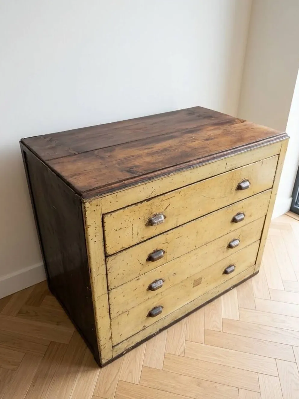 Meuble de métier fer et bois années 40