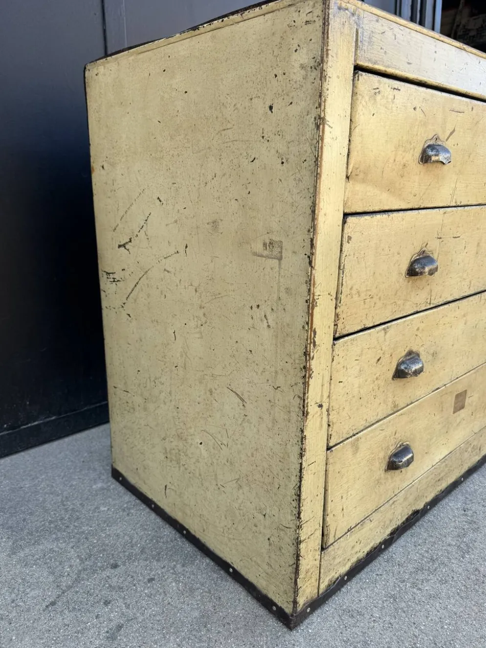 Meuble de métier fer et bois années 40