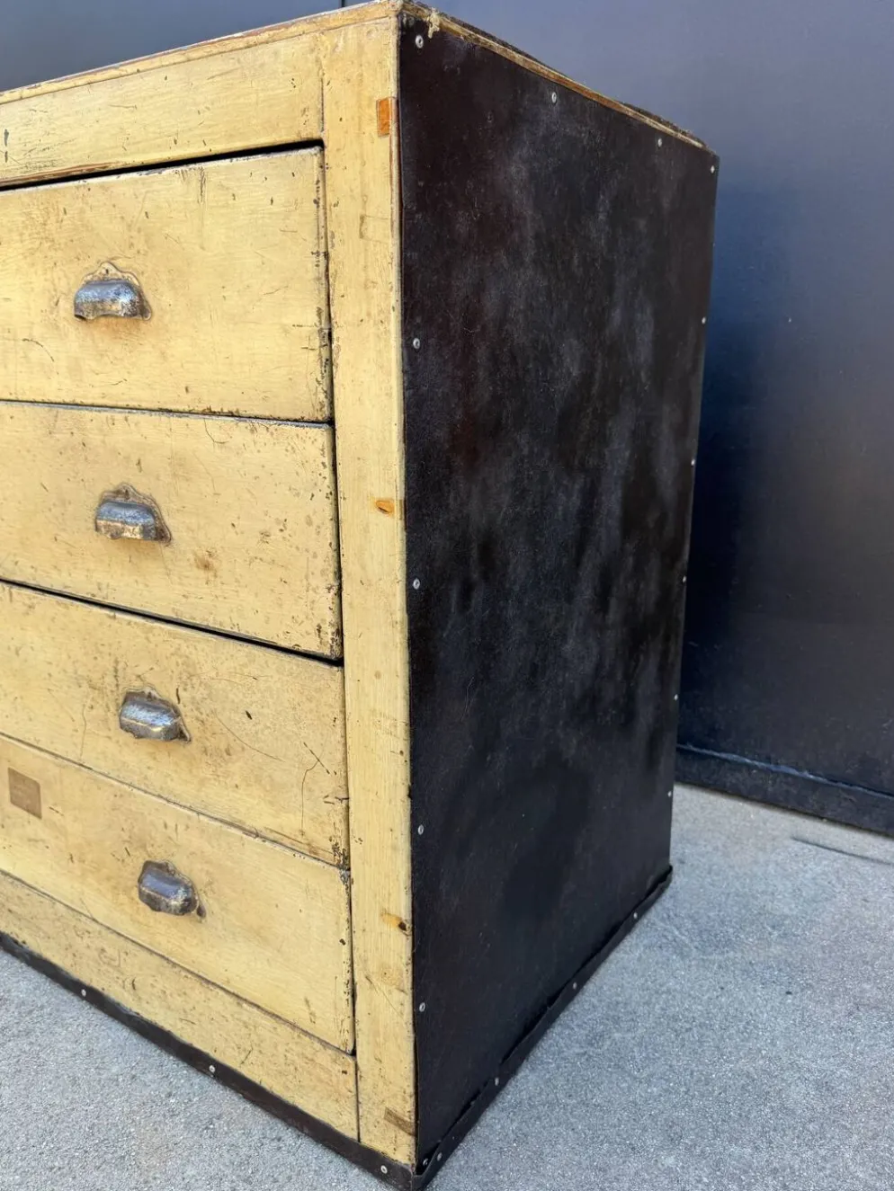 Meuble de métier fer et bois années 40