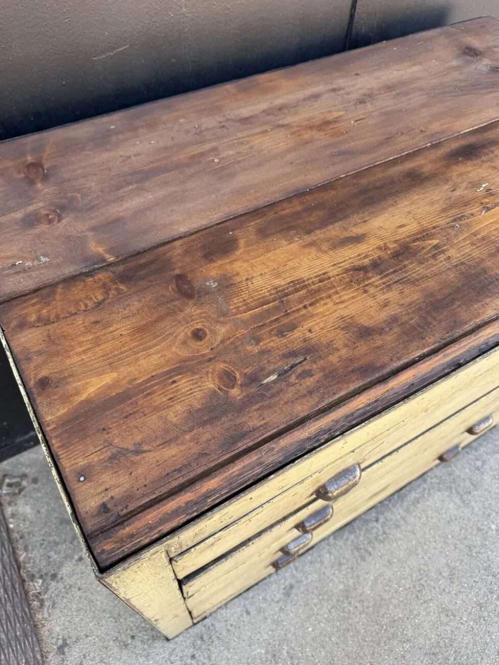 Meuble de métier fer et bois années 40