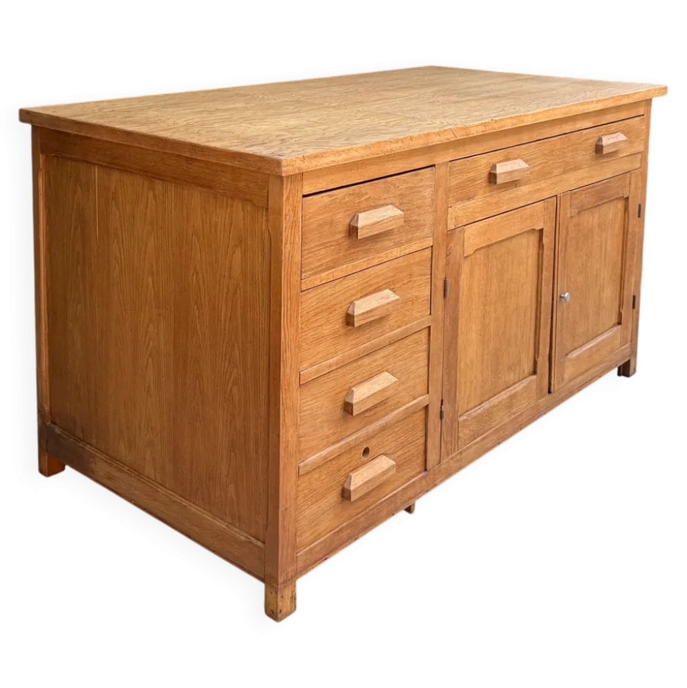 Meuble de métier, îlot en chêne (rénové)