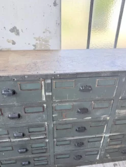 Meuble de métier patiné bleue à tiroirs XL chêne hêtre