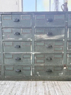 Meuble de métier patiné bleue à tiroirs XL chêne hêtre