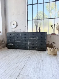 Meuble de métier patiné bleue à tiroirs XL chêne hêtre