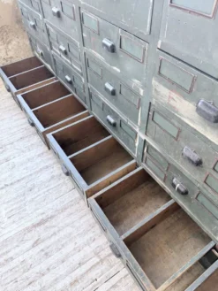 Meuble de métier patiné bleue à tiroirs XL chêne hêtre