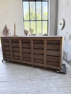 Meuble de métier patiné bleue à tiroirs XL chêne hêtre