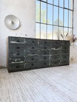 Meuble de métier patiné bleue à tiroirs XL chêne hêtre