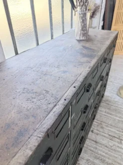 Meuble de métier patiné bleue à tiroirs XL chêne hêtre