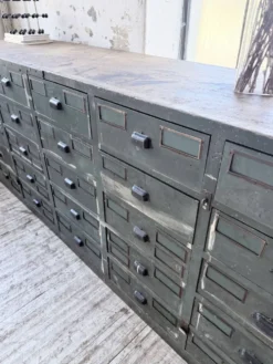 Meuble de métier patiné bleue à tiroirs XL chêne hêtre