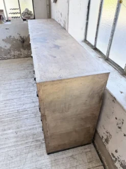 Meuble de métier patiné bleue à tiroirs XL chêne hêtre