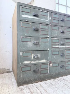 Meuble de métier patiné bleue à tiroirs XL chêne hêtre