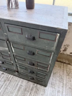 Meuble de métier patiné bleue à tiroirs XL chêne hêtre