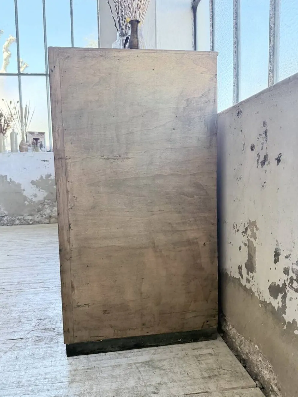 Meuble de métier patiné bleue à tiroirs XL chêne hêtre