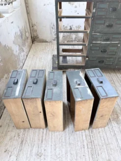 Meuble de métier patiné bleue à tiroirs XL chêne hêtre