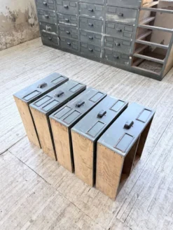Meuble de métier patiné bleue à tiroirs XL chêne hêtre