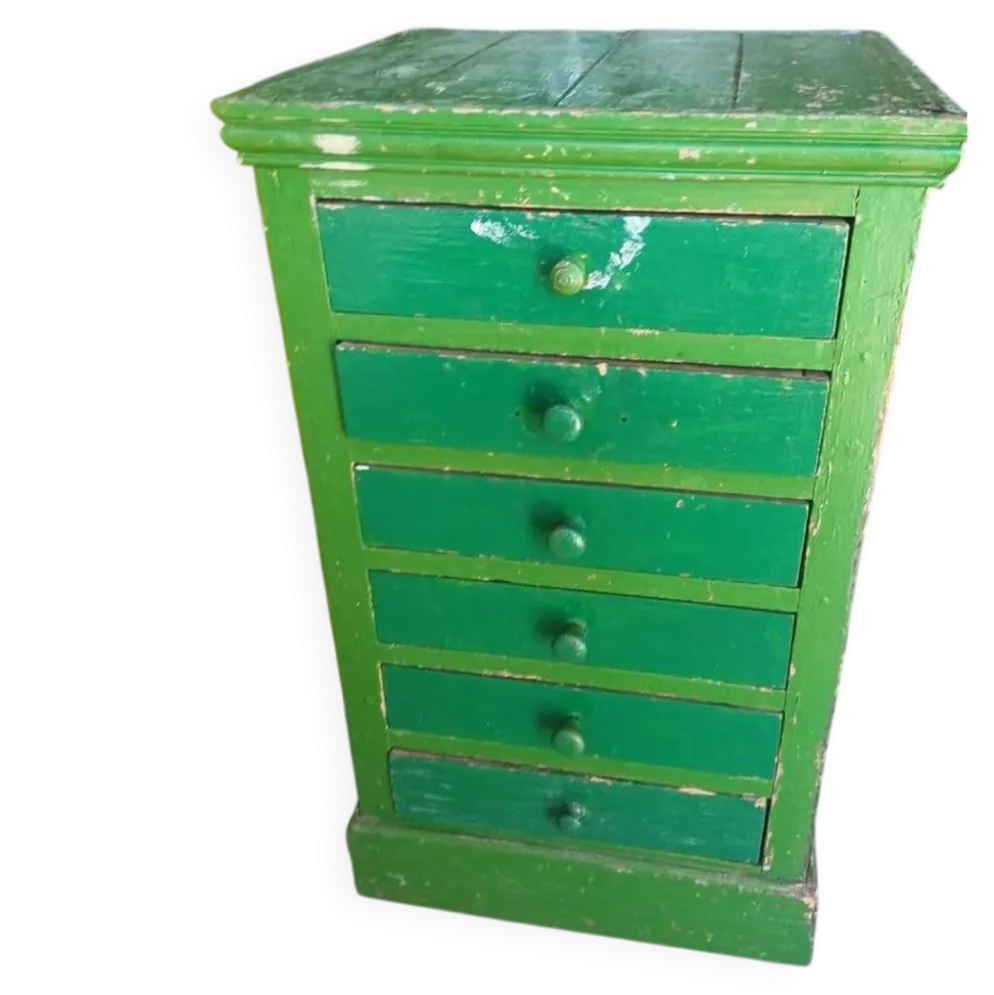 Meuble de métier vintage 6 tiroirs vert
