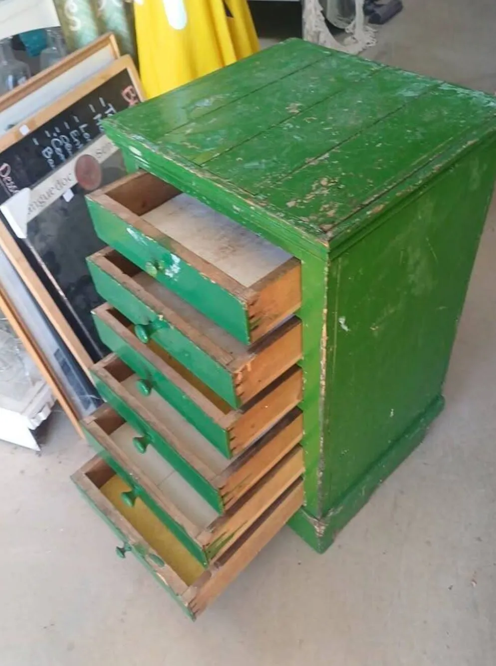 Meuble de métier vintage 6 tiroirs vert