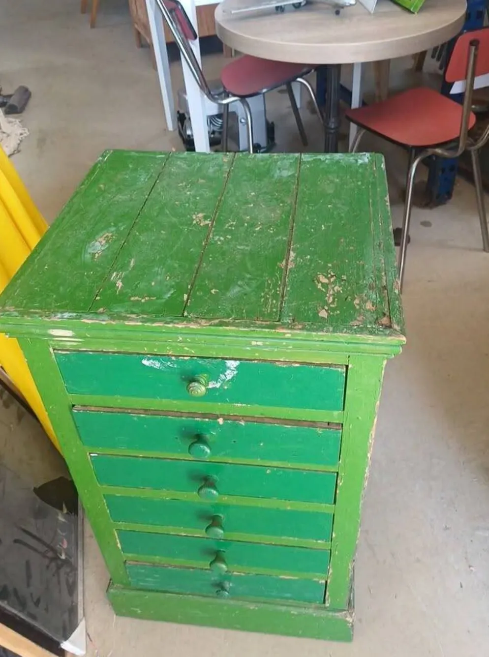 Meuble de métier vintage 6 tiroirs vert