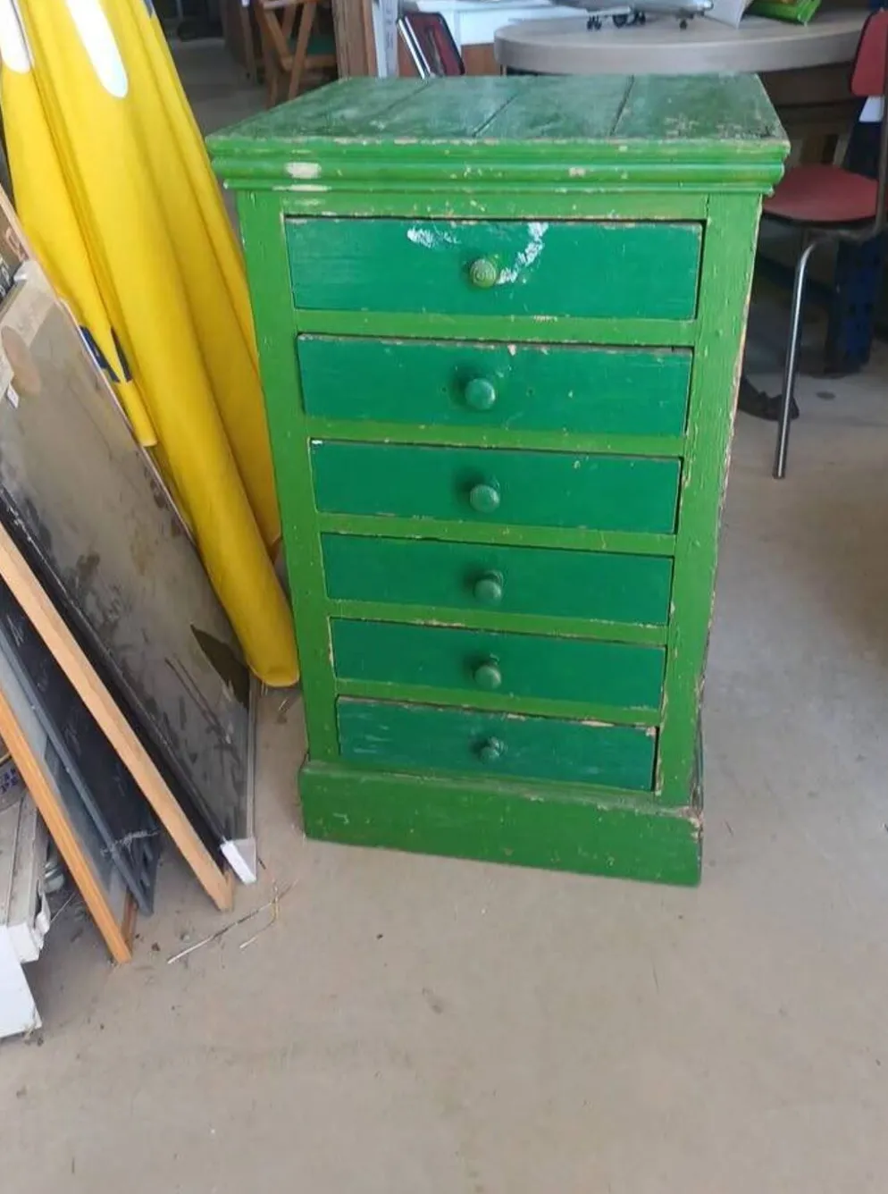 Meuble de métier vintage 6 tiroirs vert