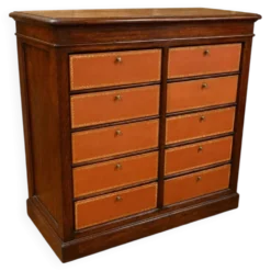 Meuble de notaire/classeur à dix casiers gainés de cuir époque Napoléon III
