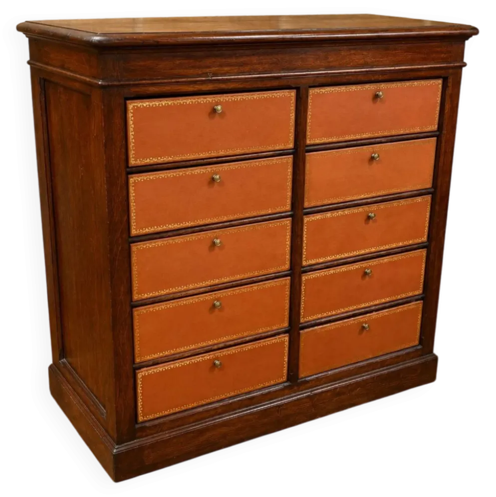 Meuble de notaire/classeur à dix casiers gainés de cuir époque Napoléon III