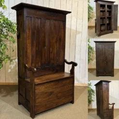 Meuble d'entrée, vestiaire breton en chêne et châtaignier 19ème