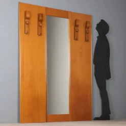 Meuble d’entrée vintage en bois avec miroir, design Italie 1960s-1970s