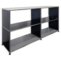 Meuble de rangement USM Haller bleu acier 4 cases ouvertes