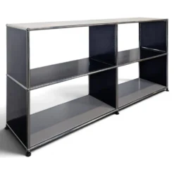 Meuble de rangement USM Haller bleu acier 4 cases ouvertes