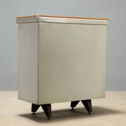 Meuble de rangement vintage en métal et simili cuir, design italien, années 1960