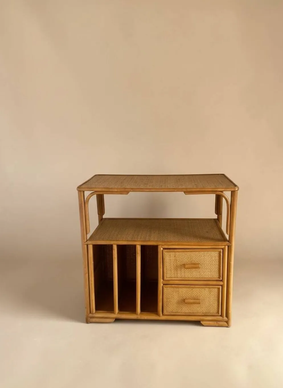 Meuble desserte en rotin 1970