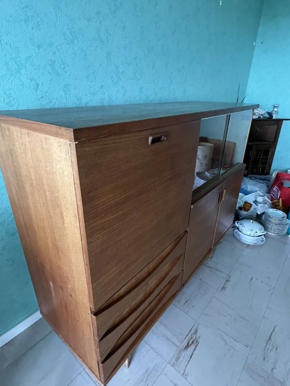 Meuble de style scandinave, de marque "eros " en teck blond, vers 1960