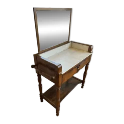 Meuble de toilette ancien avec marbre blanc et miroir