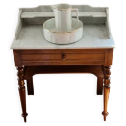 Meuble de toilette d'époque Napoléon III en noyer massif et marbre