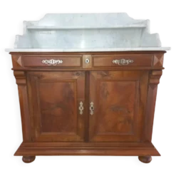 Meuble de toilette époque Empire en noyer massif et marbre blanc