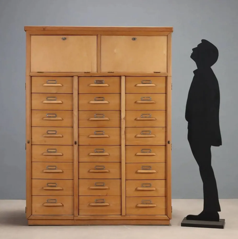 Meuble à dossiers vintage en bois, design Italie années 1950