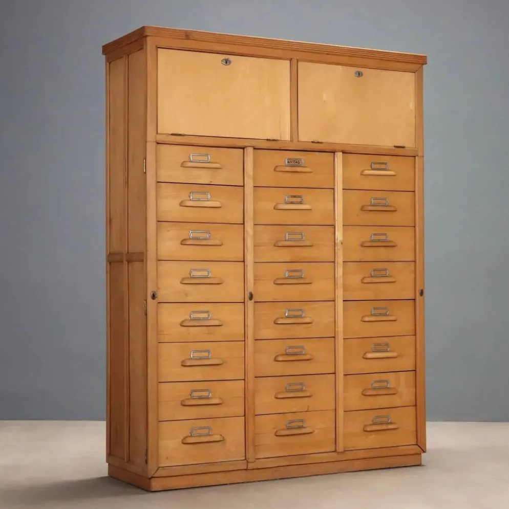 Meuble à dossiers vintage en bois, design Italie années 1950